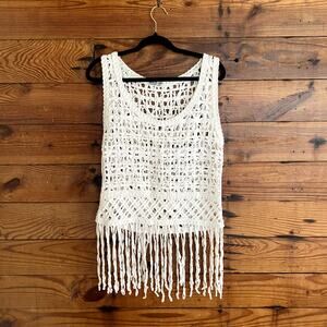 Red Queen white macrame swimsuit coverup
